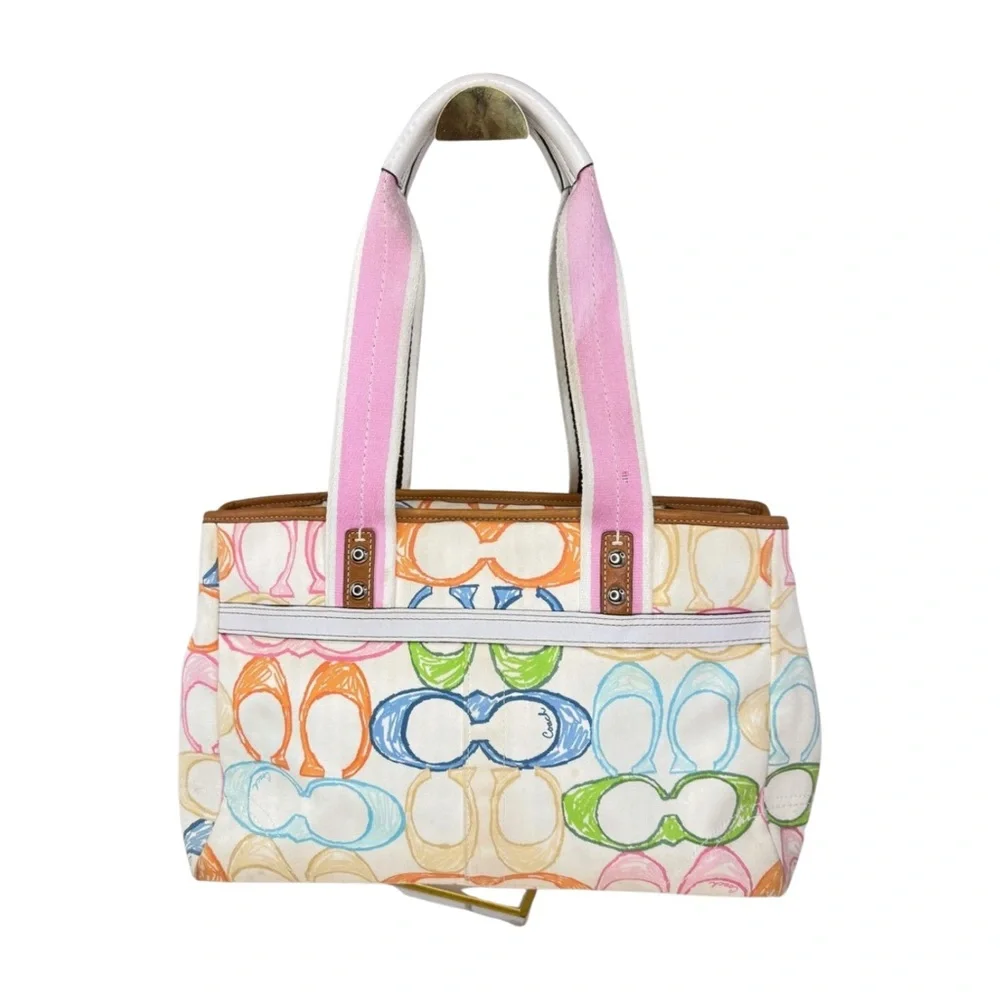 Coach Vintage 2006 Scribble Canvas Tote Multicolor Pink Straps Y2K Era